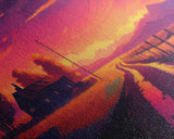 Synthwave Style Farmhouse Art, Dirt Roads, Country Roads, Sunset Art, Framed Wall Art, Canvas Print, Watercolor Wall Art Original Painting