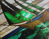 Emerald Green and Gold Art Deco Sail Boat, Framed Canvas Print, Retro MCM Style Wall Art, Midcentury Modern, Vintage Style, Stained Glass