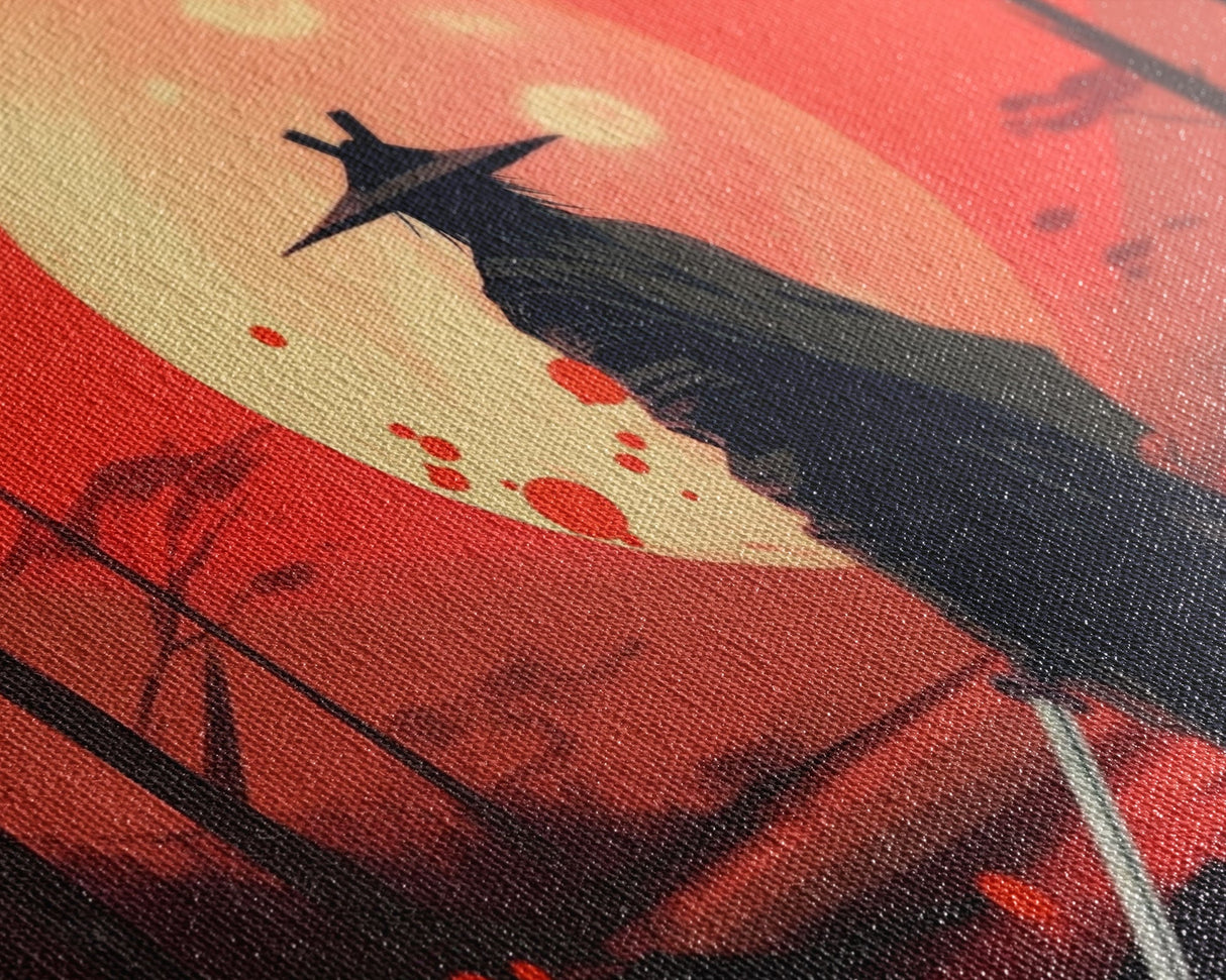 Mysterious Samurai and Blood Moon Print on Canvas, Framed Canvas Print, Modern Wall Art, Canvas Wall Set , Extra Large Wall Art, Warrior Art