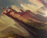 Fantasy wall art, canvas print, castle in the sky, castle atop mountains and waterfalls, watercolor