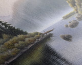 Colored Pencil Landscape Wall Art Print, Riverbank, River, Trees, Mountain, Nature Large Canvas Art Print, Panoramic, Wall Art, Canvas Print