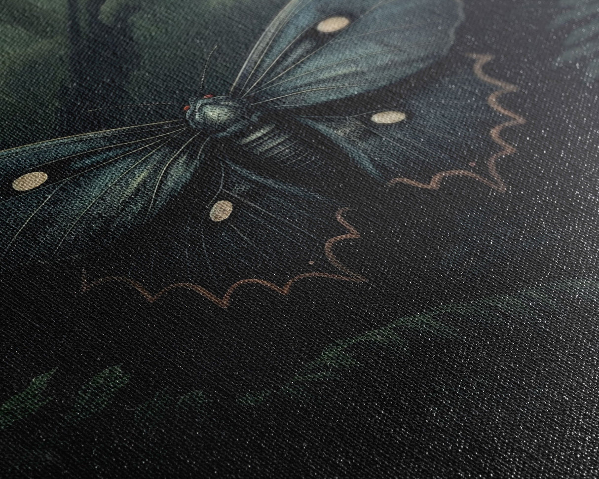 Butterfly In Woods, Butterfly Wall Decor, Dark Art, Green Wall Art, Insect Wall Decor, Wall Decor, Canvas Print, Wall Art, Framed Canvas