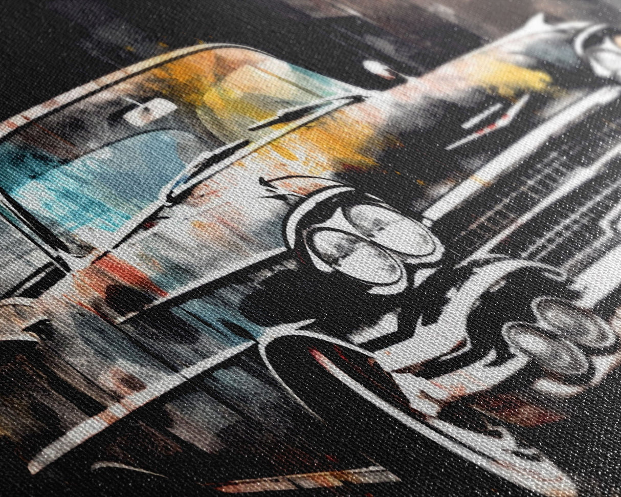 Vintage Car Wall Decor, Retro Car Wall Art, Garage Wall Art, Grunge Art, Panoramic Wall Decor, Canvas Print, Wall Art, Framed Canvas Art