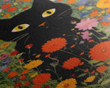 Gustav Klimt Inspired Garden Cat, Funny Black Cat Art, Framed Canvas Print, Fine Art Poster, Cute Cat Art, Funny Gift, Funny Cat Prints