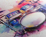 Drum Art, Gift For Drummer, Framed Canvas Print, Studio Art, Music Studio Decor, Drum Set