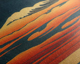 Retro Japanese style wall art, sunrise over the mountains, canvas print, woodblock print style art, Hokusai vintage style wall art