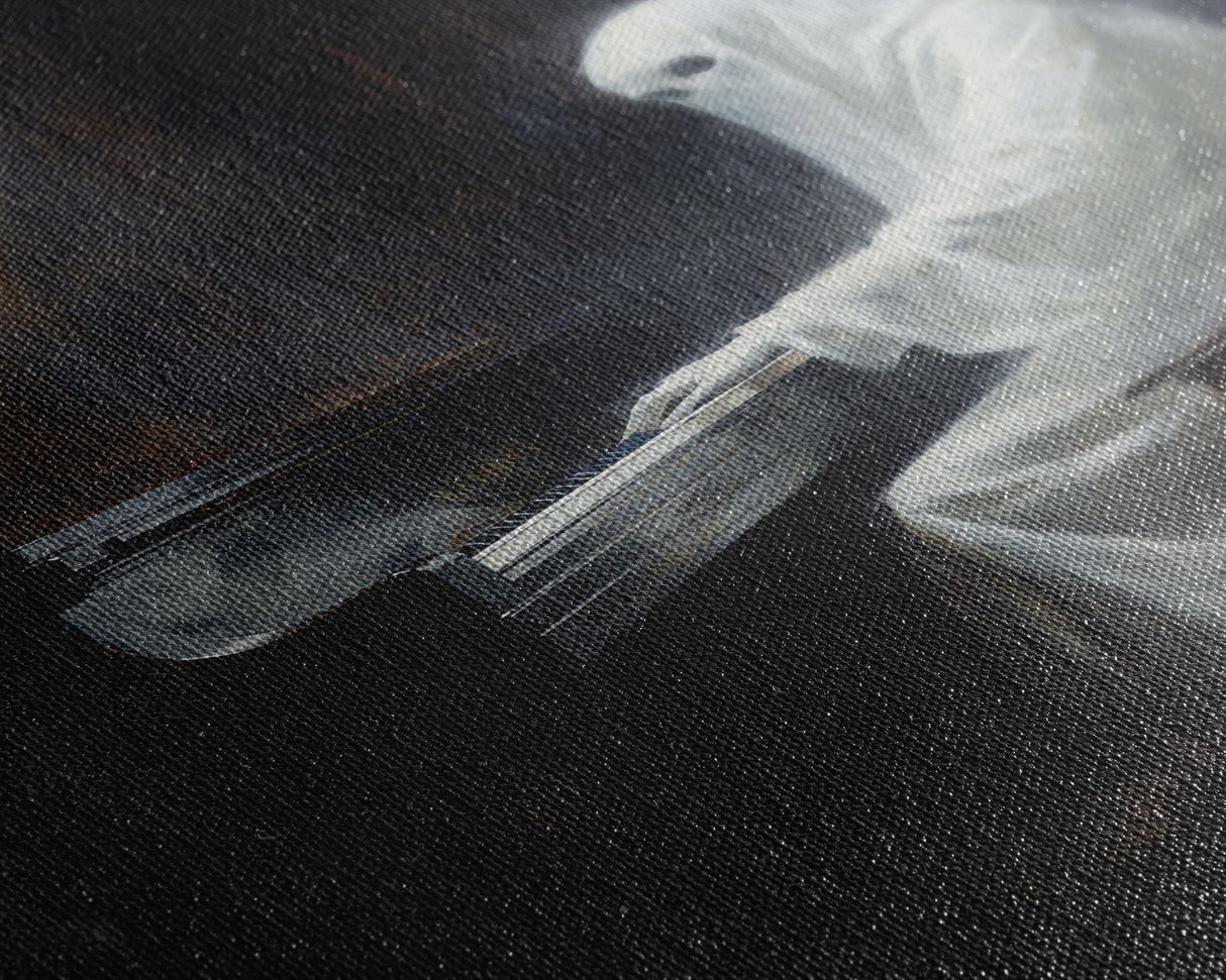 Spooky White Ghost Playing A Piano, Gothic Victorian Halloween Art, Halloween Decoration / Wall Art, Skeleton Art, Gothic Oil Painting