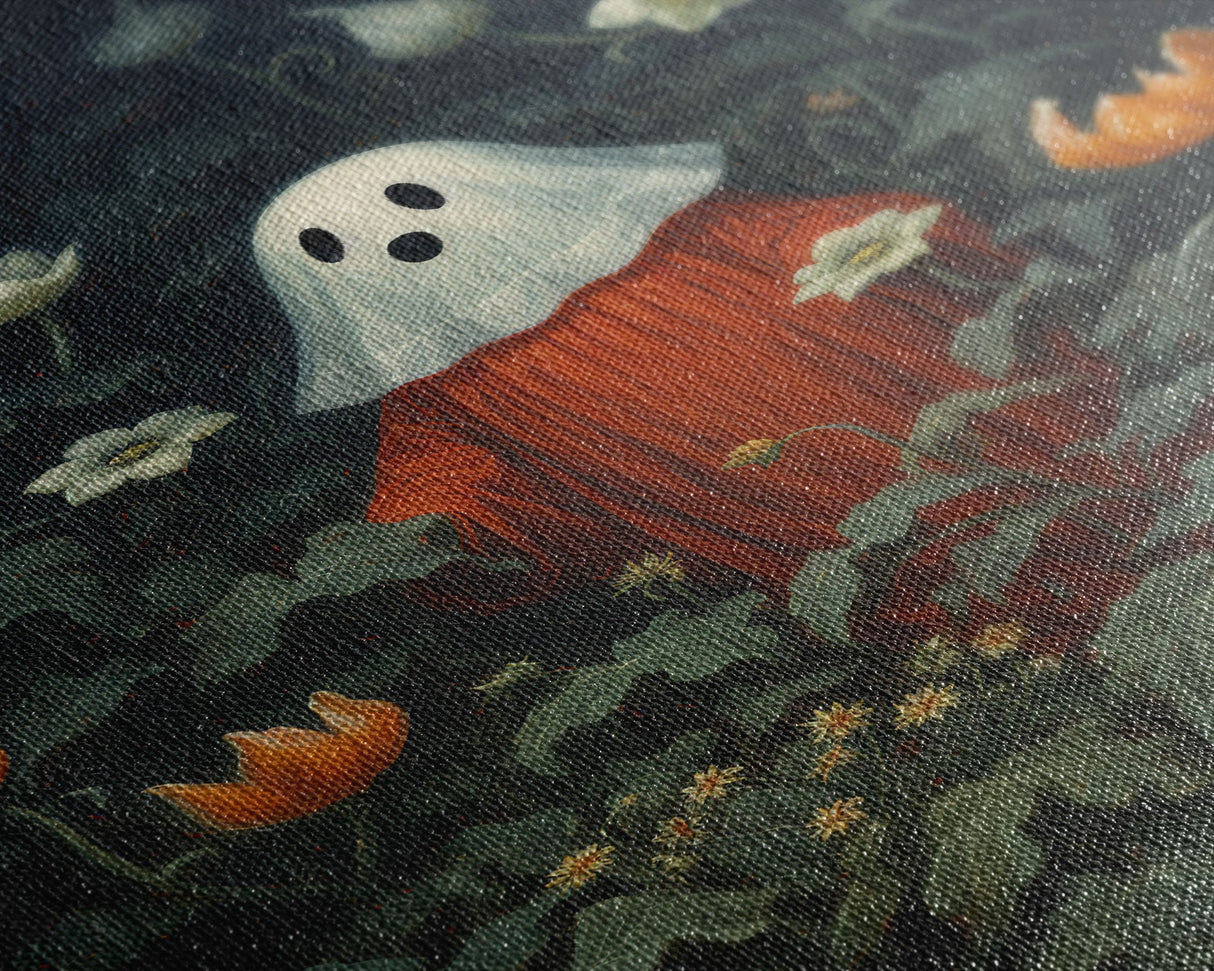 The Ghost In The Flower Garden, Halloween Canvas Print, Framed Canvas Art, Halloween Decor, Dark Academia, Horror Prints, Oil Painting