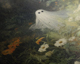 The Ghost Amongst The Flowers, Halloween Canvas Print, Framed Canvas Art, Halloween Decor, Dark Academia, Horror Prints, Oil Painting
