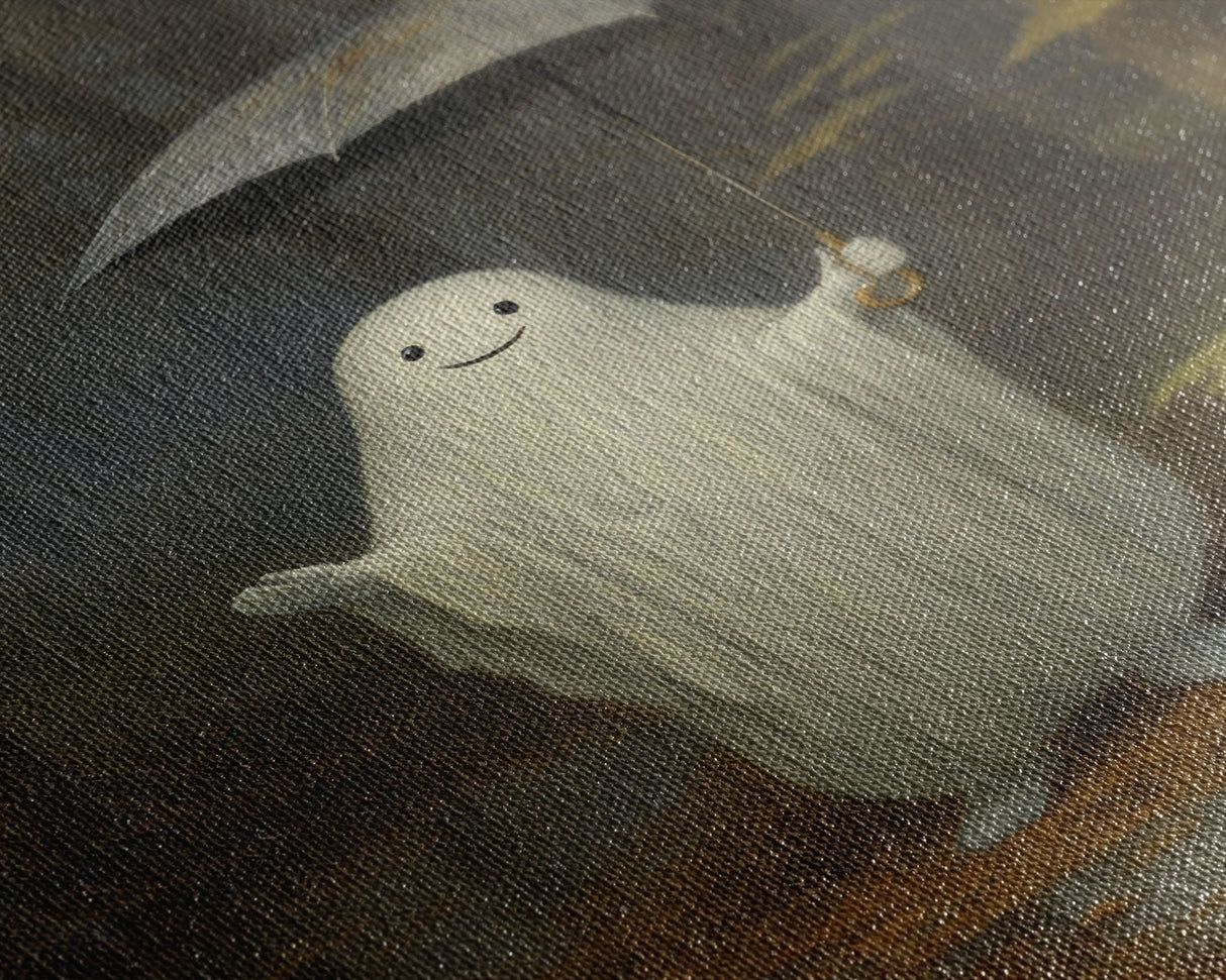 Goofy Ghost In The Rain,  Vintage Halloween Canvas, Framed Canvas Print, Cute Wall Art, Who's Haunting Who?