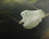 Cute Little Boo Playground Ghost, Funny Halloween, Vintage Halloween Canvas, Framed Canvas Print, Cute Wall Art, Ghost On A Swing, Macabre