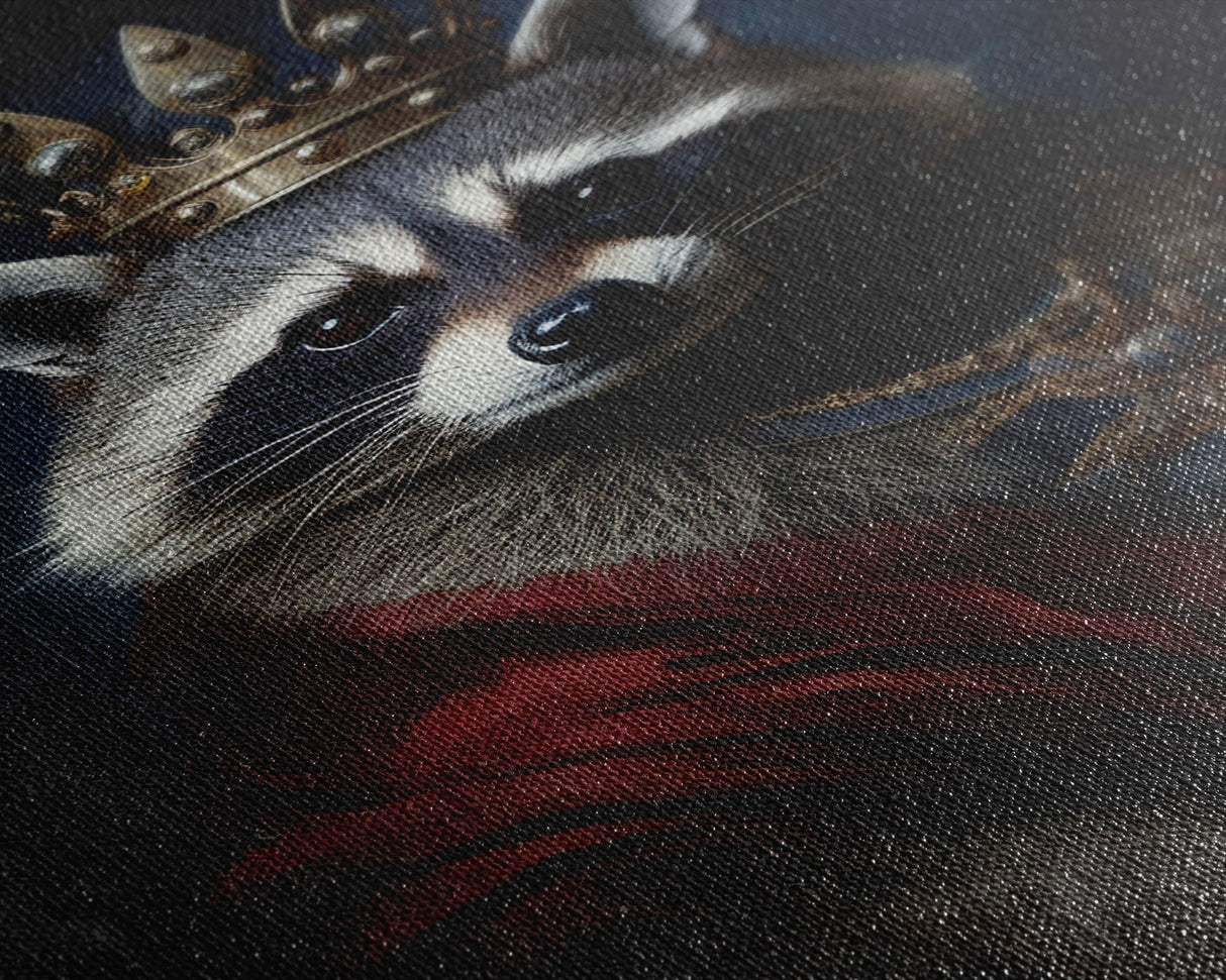 The King Of The Racoons, Framed Canvas Print Or Canvas, Victorian Animal Print Oil Painting, Funny Halloween Decor