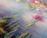 The Lilly Pads, Framed Canvas Prints, 3 Piece Art, Beautiful Pond Painting, Centerpiece Art, Nature / Landscape Painting