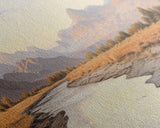 Ultrawide Panoramic Watercolor Landscape Painting Of a Utah Desert, Framed Canvas Print, Subdued Boho Minimalist Wall Art