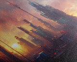 Cyberpunk City, Night City Watercolor, Ready To Hang Canvas Print, Panoramic, Videogame Concept Art, Watercolor Painting Of a Cyberpunk City