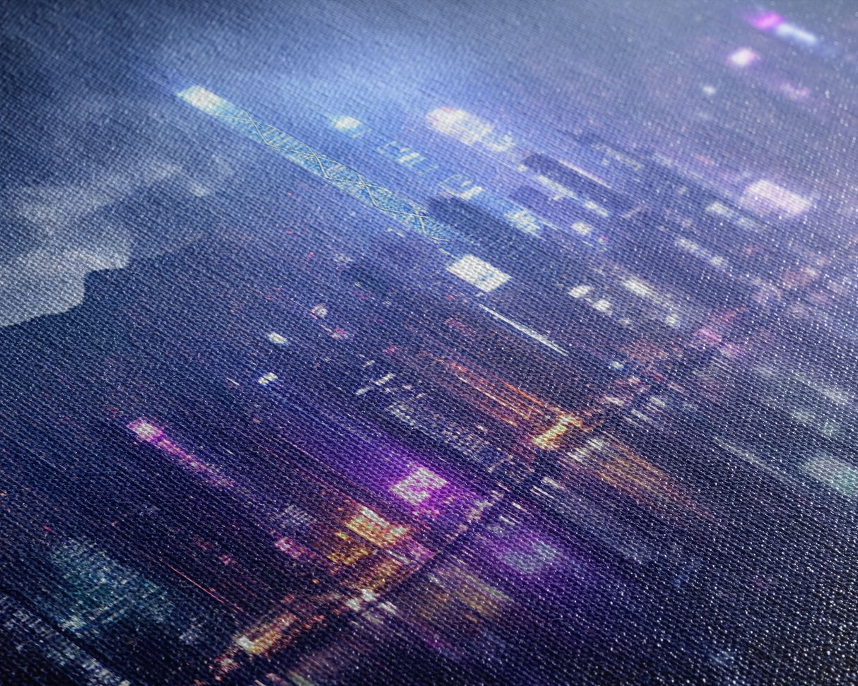 Cyberpunk Hong Kong City Skyline, Framed Canvas Print, Cyberpunk Style Wall Art, Synthwave Decor, Videogame Concept Art