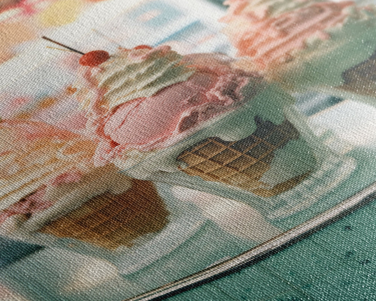 A Strawberry Sunday Kitchen Decor, Ice Cream Art, Framed Canvas Print, Ice Cream Parlor Decor, Icecream Shop Wall Art, MCM Style Decor