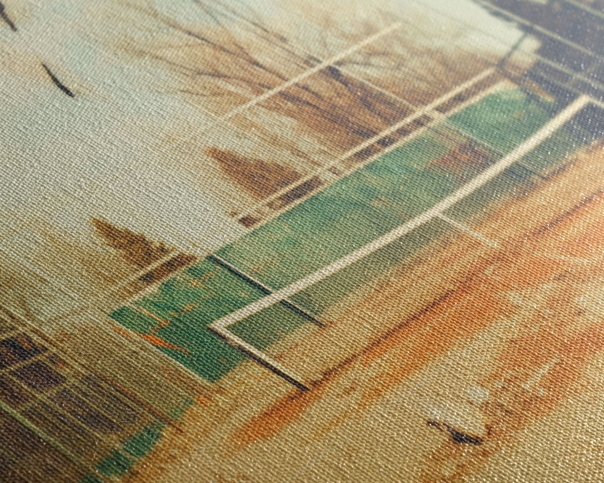 An Abandoned Tennis Court - Old Found Footage Photography - Framed Canvas Print - Urban Decay - Vaporwave Wall Art