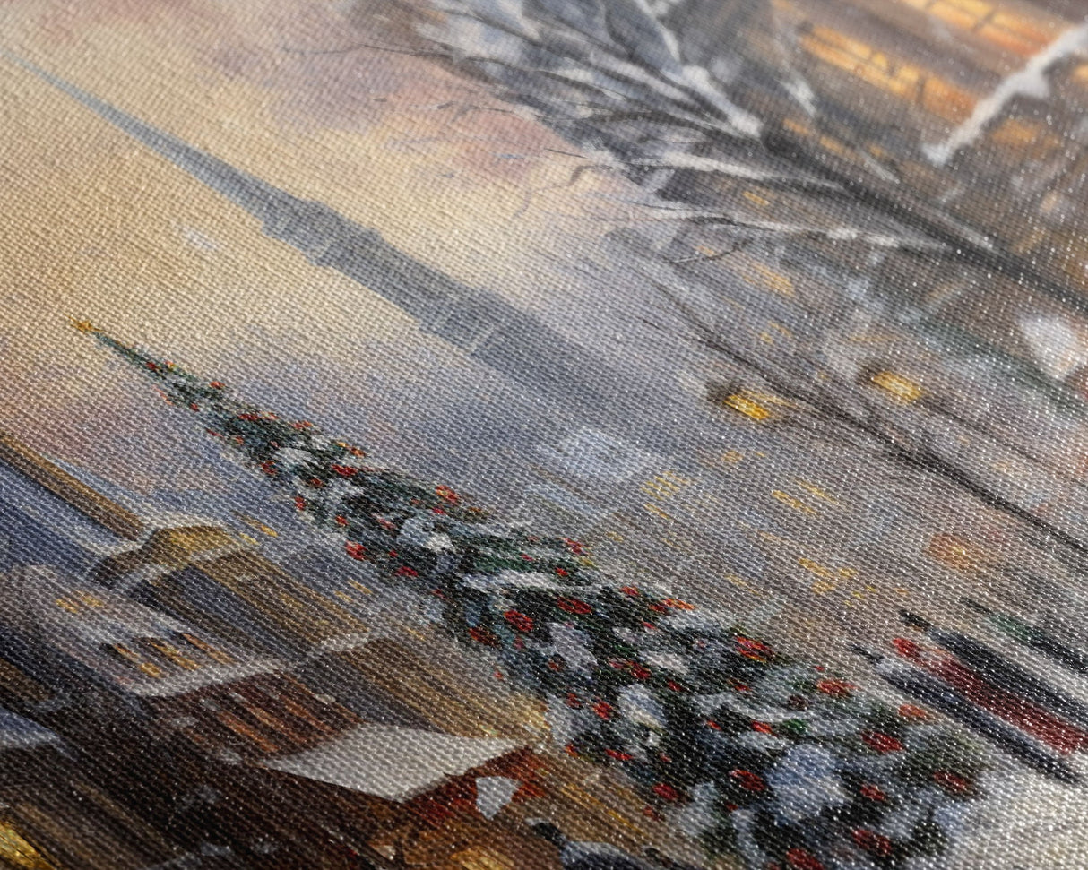 Christmas Village Winter Wonderland Canvas Print, Framed Wall Art, Christmas Decor, Retro Christmas Oil Painting, Christmas Art