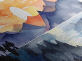 Midcentury Modern Watercolor Painting of a Mountain Sunset, Large Canvas Print, Mountain Artwork, Guest Room Art, Mountain Print, Panoramic