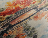 The Fall Bridge, Framed Canvas Print, Autumn Decor, Holiday / Seasonal Wall Art Gift For Her, Moody Landscape