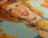 Happy Cowgirl Enjoying Hot Cocoa, Framed Canvas Print, Cute Fall Decor, Rustic Farmhouse Wall Art, Retro Style Trendy Autumn Decor