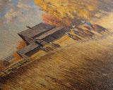 Horseback Riders In Autumn Near Barn, Rustic Fall Wall Art, Cozy Farmhouse Decor Framed Canvas Print, Harvest Time Country Art