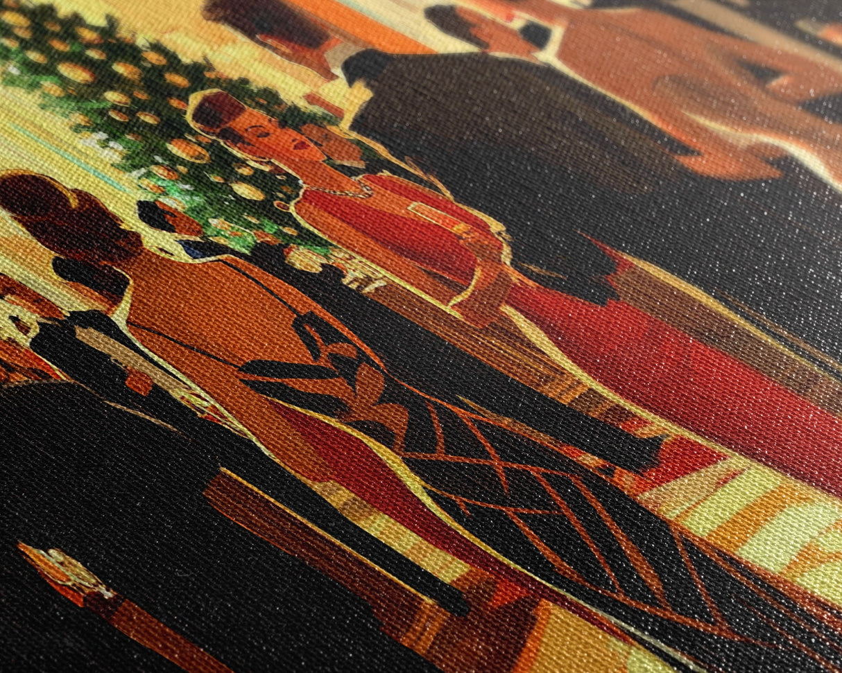 Vintage Christmas Shopping Framed Canvas Print, Retro Holiday Decor, Christmas Tree Scene Art, Vintage Christmas Home Decor, Best Gift Idea