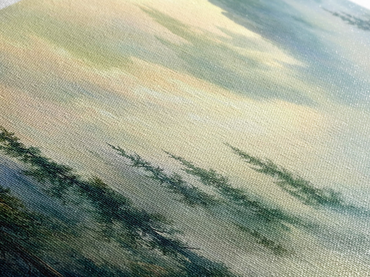 Fog In The Mountains - Framed Canvas Print - Panoramic North Carolina Painting - Blue Ridge Mountains - Original Painting Home Decor - Moody Art