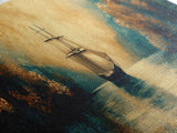 Pirate Ship In The Bay, Fantasy Painting Print, Wood Framed Wall Art, Boy's Room Decor Idea, Gift Idea, Man Cave Wall Art