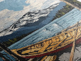 Canoe in the Mountains Framed Canvas Print, Abstract Pacific Northwest Oil Painting Print, Oregon or Washington Wall Art