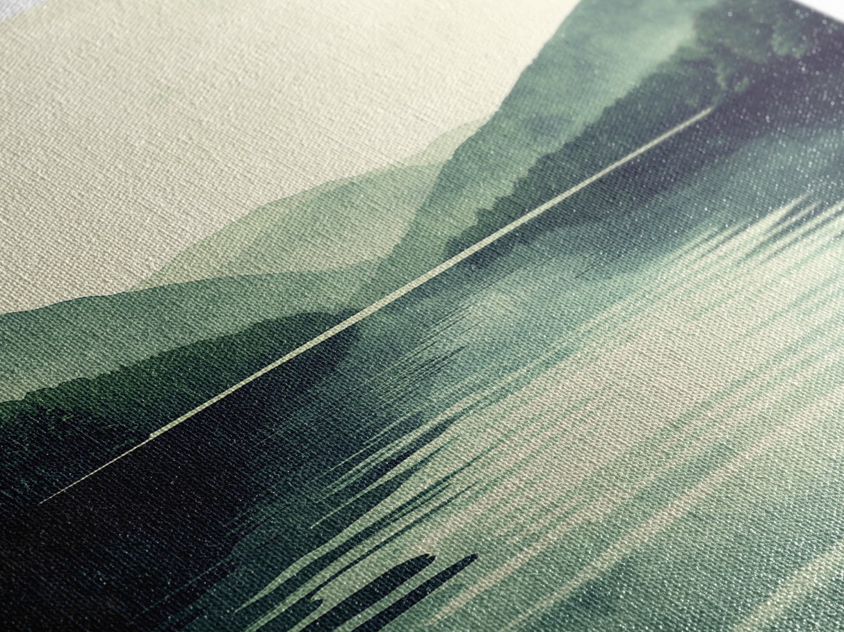 Emerald Green Landscape Painting Print, Wood Framed Canvas Art, Jade Green, Soothing Home Decor, Bed Room Wall Art