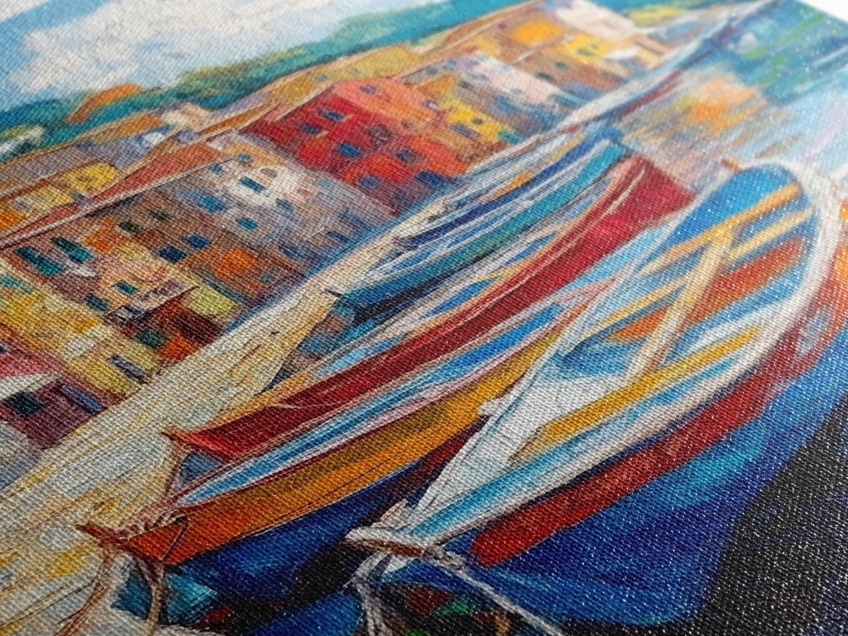 Gondolas at Sunset Framed Canvas Print - Boho Home Decor - Italy Painting - Italian Style Decor - Original Oil Painting Print