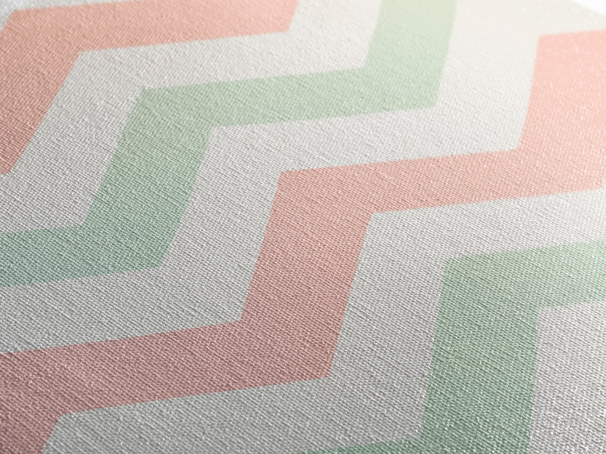 Mint Green and Pink Chevrons, MCM style Mid Century Modern Home Decor, Framed Canvas Print, Whimsical Wall Art
