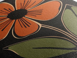 Mid Century Modern Floral Print, Orange Flower on Black Background, Framed Canvas Print