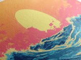 Vaporwave Sunset Over Ocean Waves Framed Canvas Print, Retro Vibes Wall Art
