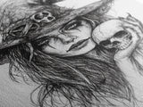 Charcoal Sketch Portrait Of a Witch Canvas Print, Dark Academia Wall Art, Moody Decor, Macabre Home Decor, Witchy Wall Art, Halloween Art
