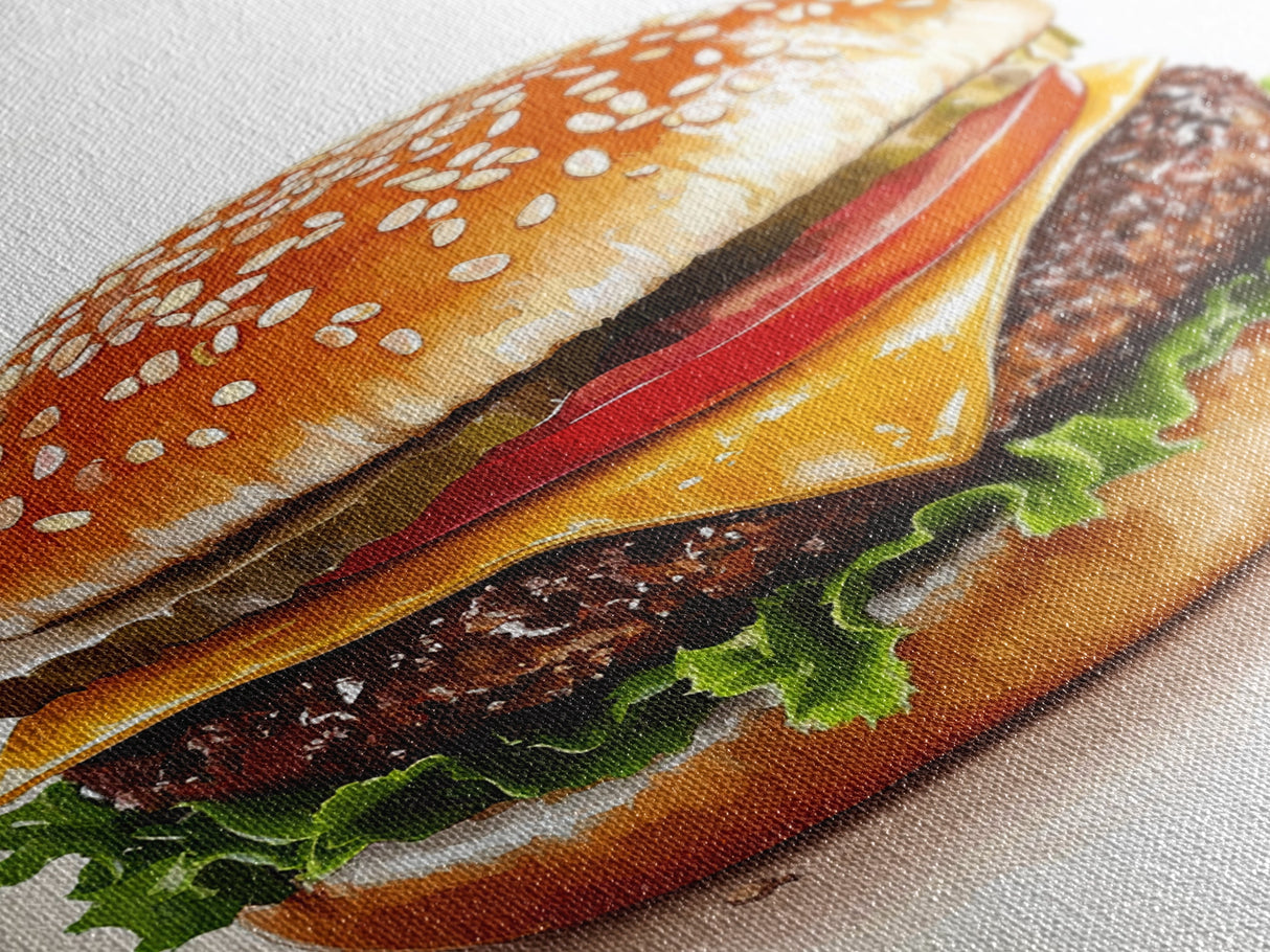 That's a Big Burger, Framed Canvas Print, Wall Art For Kitchen or Dining Room