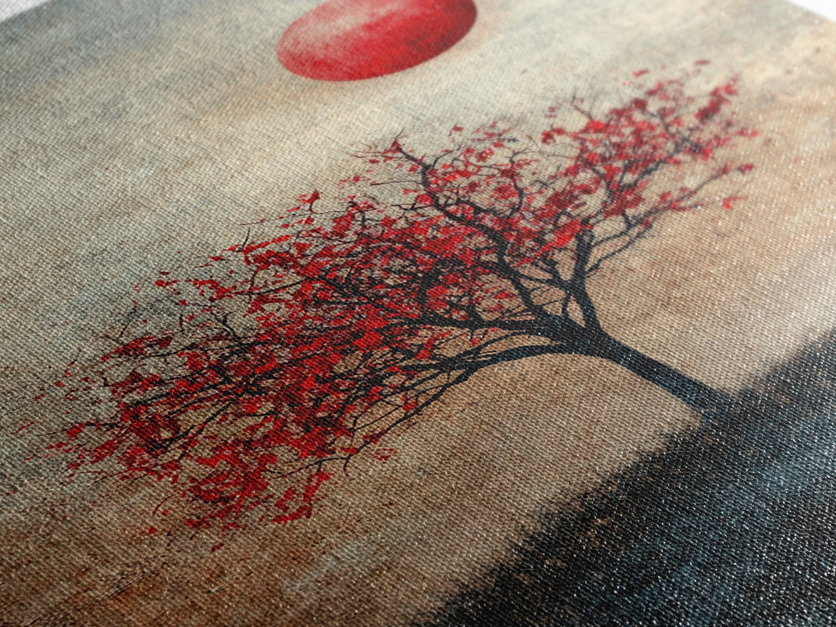 Wabi Sabi Wall Art Framed Canvas Print, Japanese Maple Tree Painting Print, Wabi Sabi Art, Japanese Inspired Wood Block Print Art