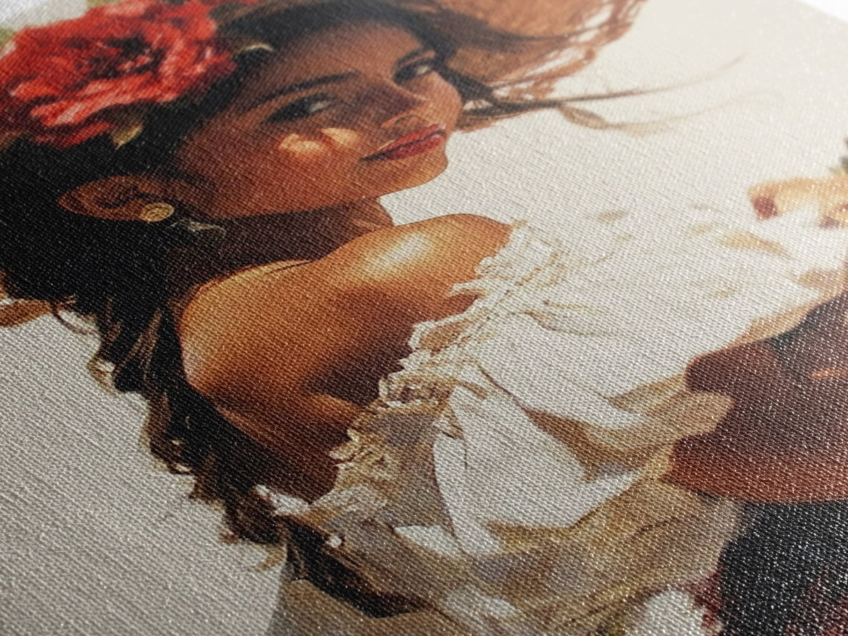 Portrait of a Latina Framed Canvas Print, Mariachi Home Decor, Chicano Painting, Southwestern Modern Art, Tejano Decor, Rustic Mexicano Art