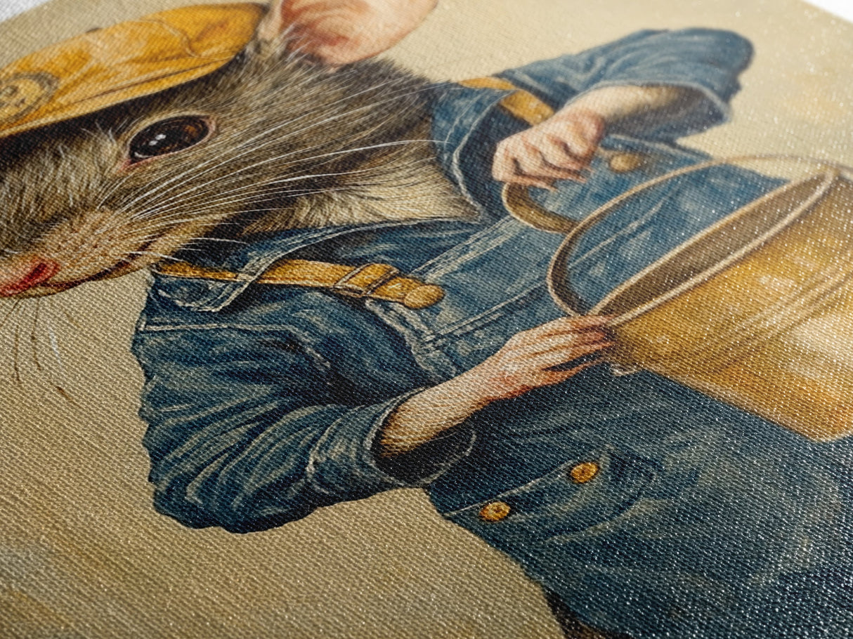 Rats with Jobs, Framed Canvas Print, Rat Painting, The Rat Painter, Cute Rat Home Decor, Rat Handyman