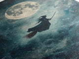 Witchy Decor, Witch Wall Art, Witch Riding a Broom Under a Full Moon, Witch Painting, Framed Canvas Print, Witchy Wall Art, Halloween Decor