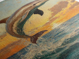 Dolphin Jumping At Sunset, Framed Canvas Print, Dolphin Painting, Dolphin Decor, Dolphin Wall Art