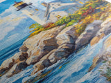 Lighthouse in Maine Framed Canvas Print, Maine Oil Painting, Coastoal Home Decor, Nautical Wall Art, Light House Oil Painting