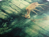 Young Deer Drinking Water In The Forest Painting Print, Wood Framed Canvas, Animal Prints, Nursery Decor, Framed Wall Art Home Decor
