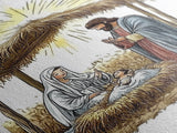 Retro Nativity Painting Print, Christmas Wall Art, Jesus in his Manger, Nativity Wall Art, Rustic Christmas Decor