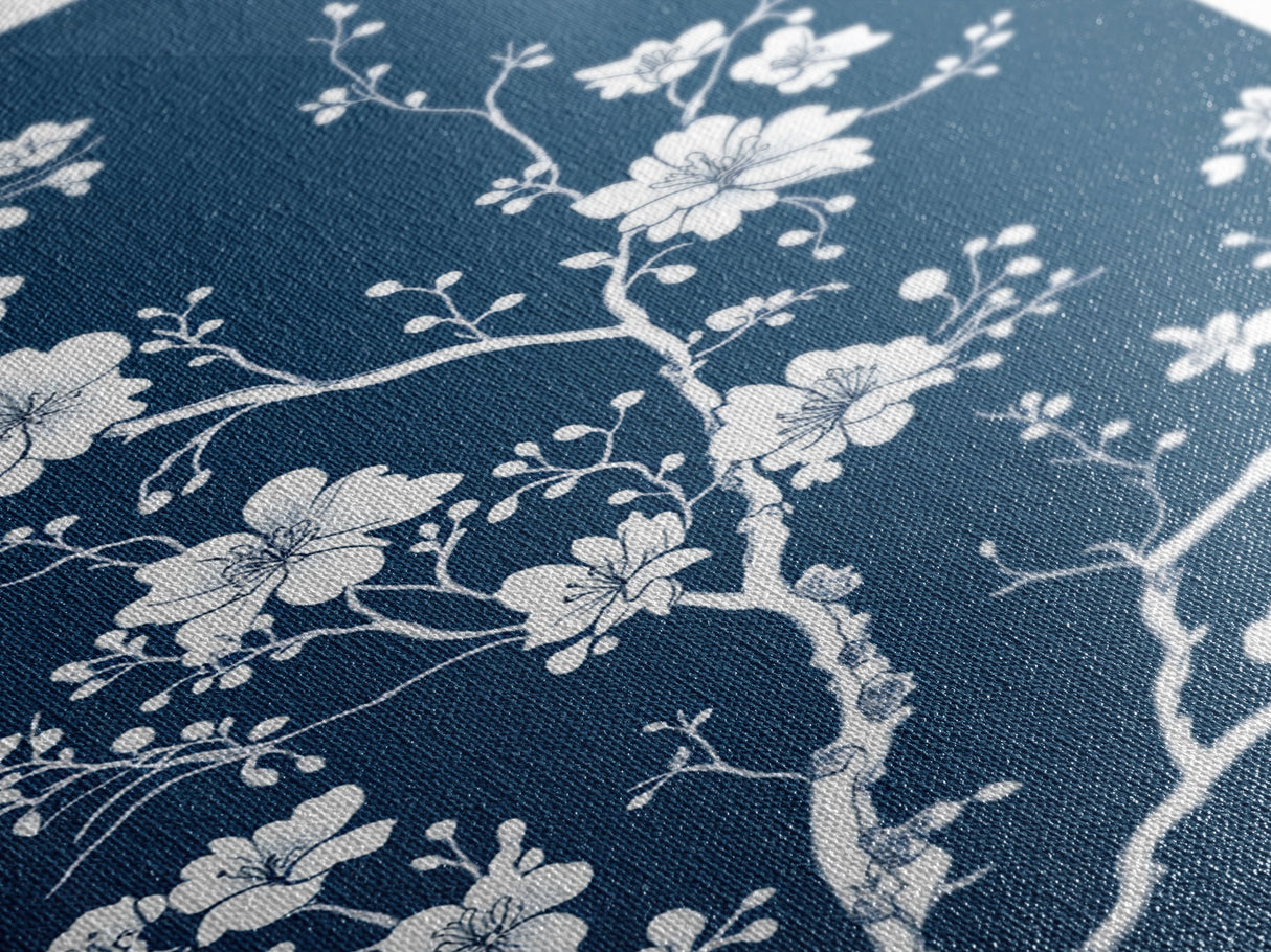 Forest Life Botanical Print - Framed Canvas Print - Chinoiserie Wall Art, Chinoiserie Painting, Blue Wall Art Ready To Hang