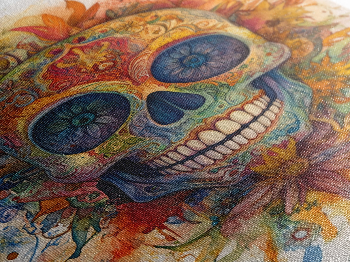 Sugar Skull Painting Print, Framed Canvas, Chicano Decor, Mexicano Wall Art, Day of The Dead / Dia de los Muertos, Mexicano Home Decor