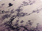 Wabi Sabi Floral Print Framed Canvas Art, Minimalist Home Decor, Purple trees with Crows, Purple Art, Boho Style Modern Art