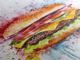 Hamburger Oil Painting Canvas Print Kitchen Wall Art Food Decor, Dining Room Burger Wall Decor, Restaurant Decor, Food Review Kitchen Art